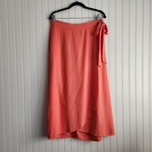 J. CREW Coral Pink Linen Blend Elastic Waist Tie Wrap Midi Skirt Medium